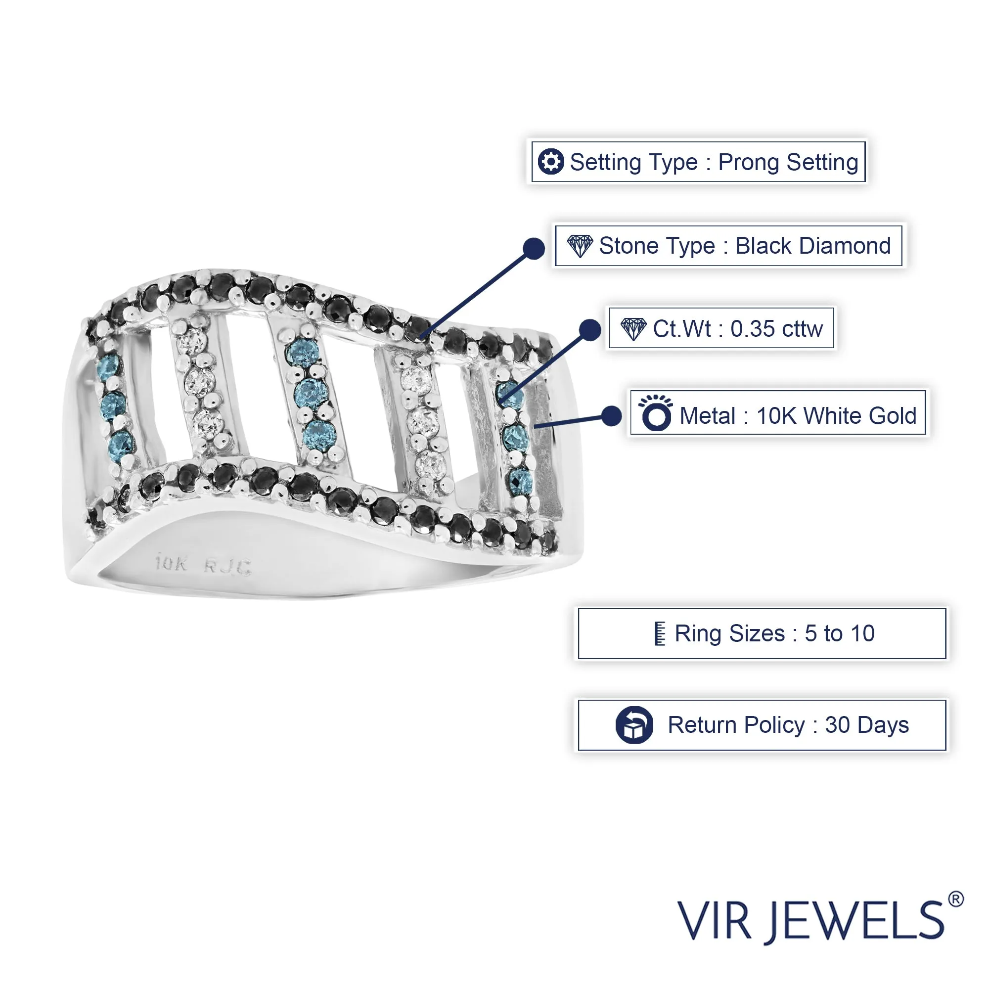 0.35 cttw Black Diamond Multi Fashion Band in 10K White Gold