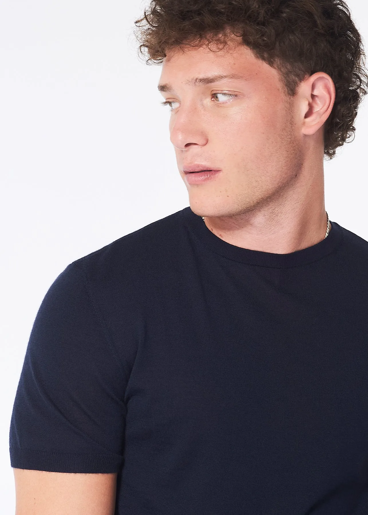 100% Cashmere Crew Neck T-shirt - Midnight Blue