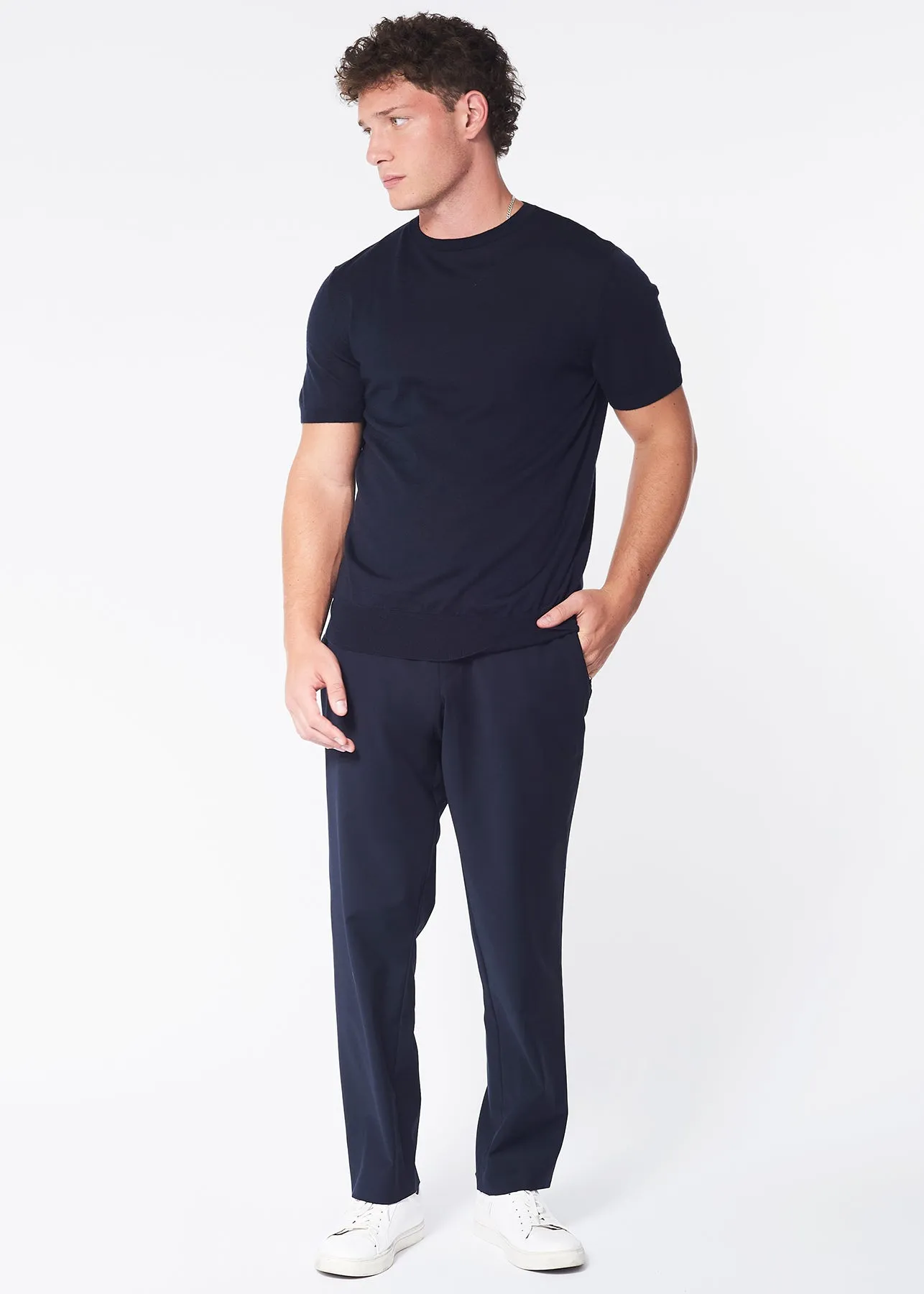 100% Cashmere Crew Neck T-shirt - Midnight Blue