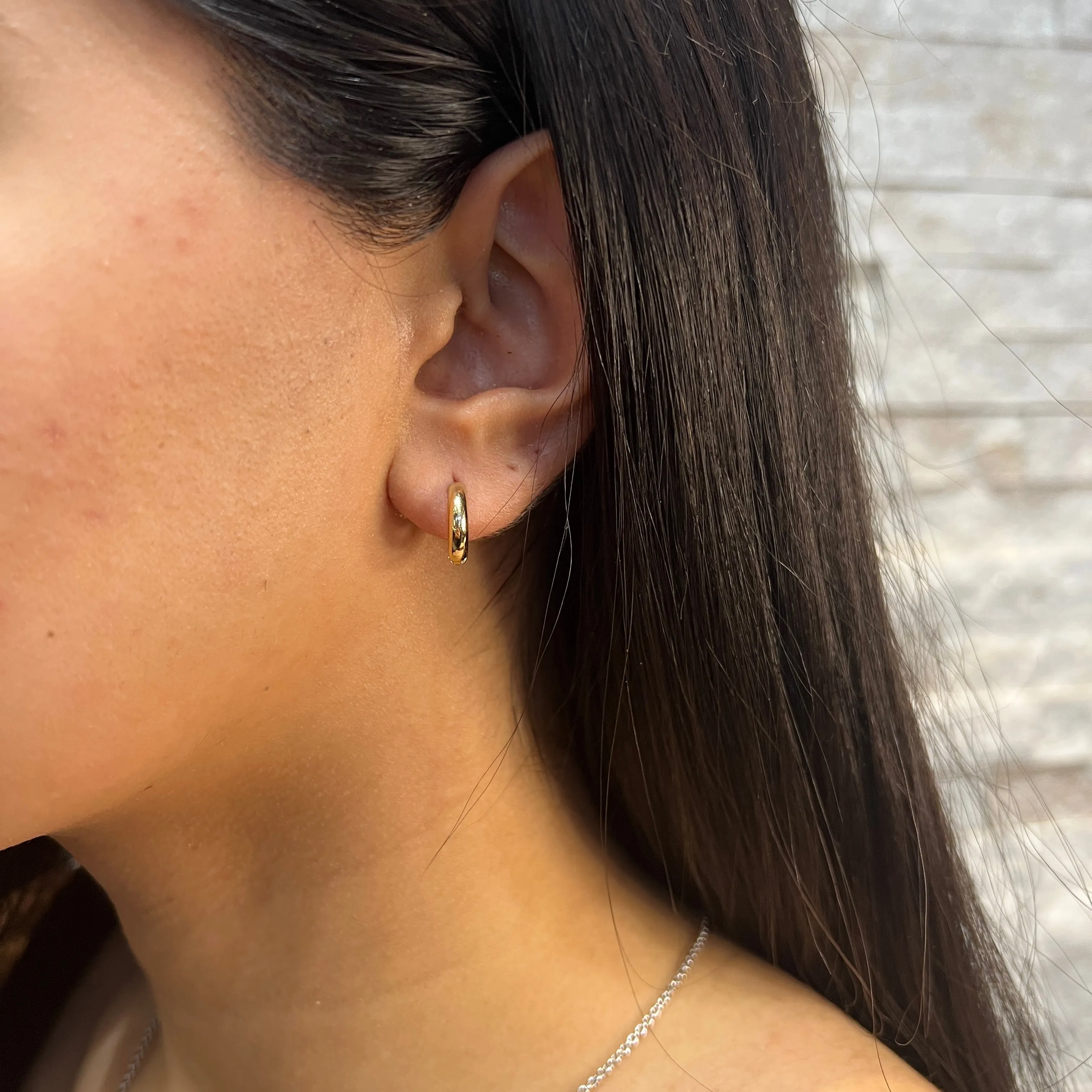 10K (White, Yellow) Gold (12mm) High Polished Huggie Earrings