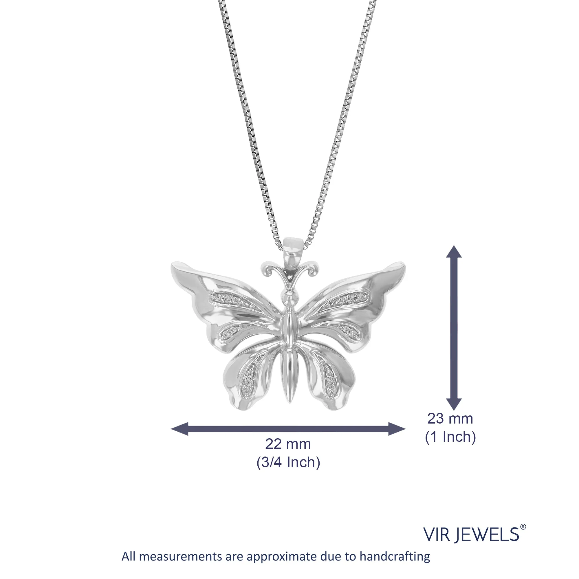 1/12 cttw Lab Grown Diamond Butterfly Pendant Necklaces in Silver