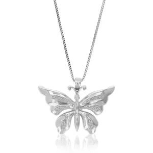 1/12 cttw Lab Grown Diamond Butterfly Pendant Necklaces in Silver
