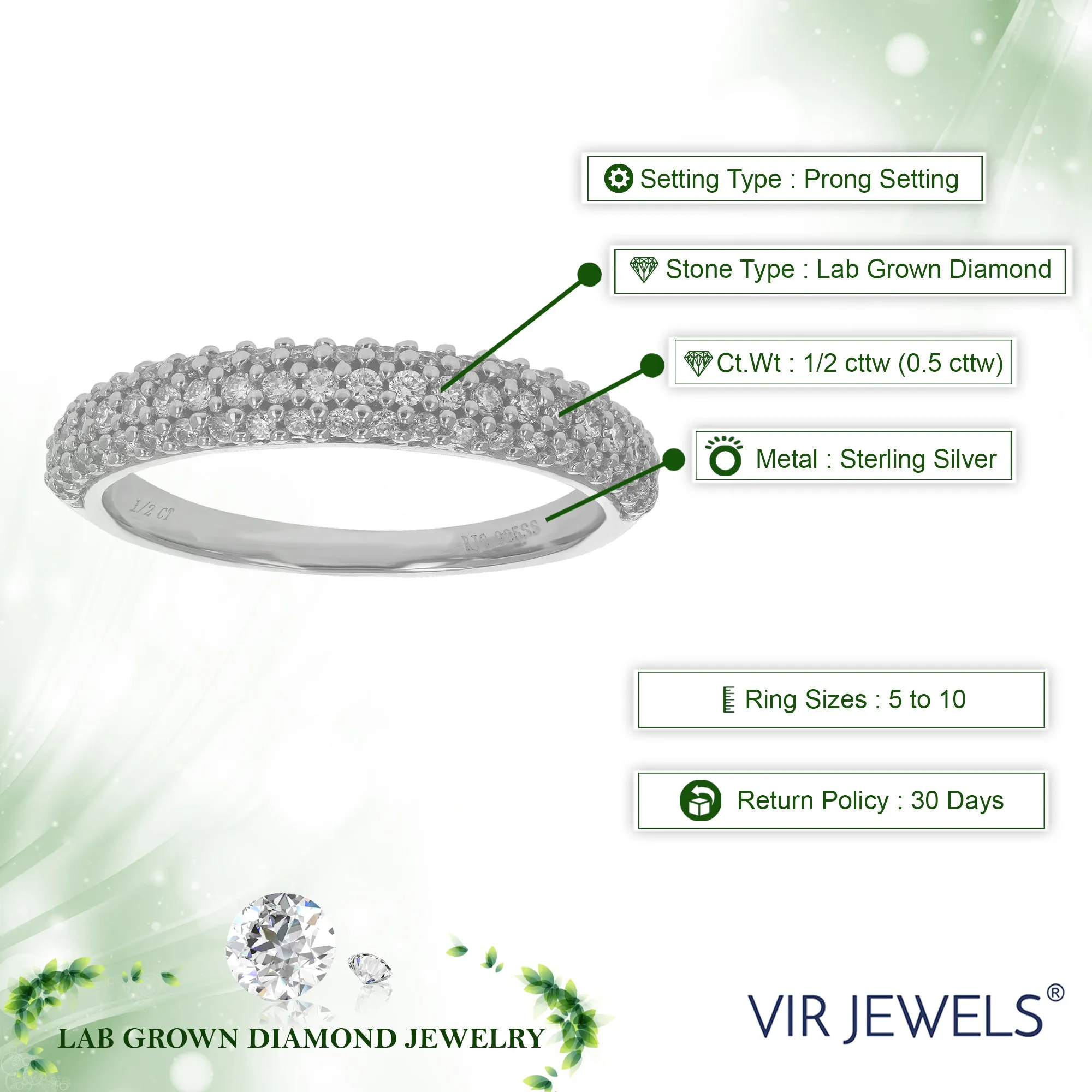 1/2 cttw Lab Grown Diamond Fashion Wedding Band Sterling Silver