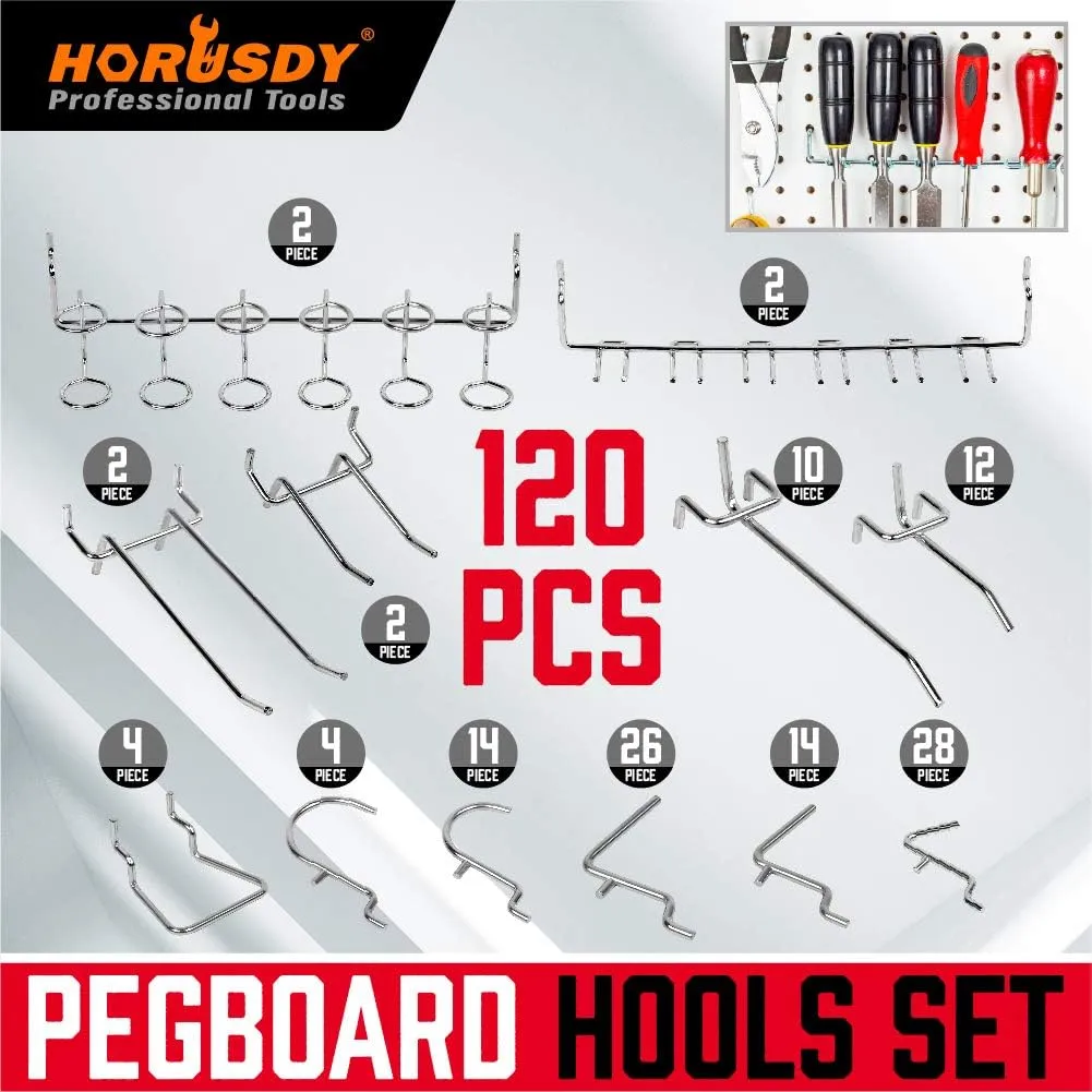 120 Piece Pegboard H00ks Set, 12 different types of h00ks