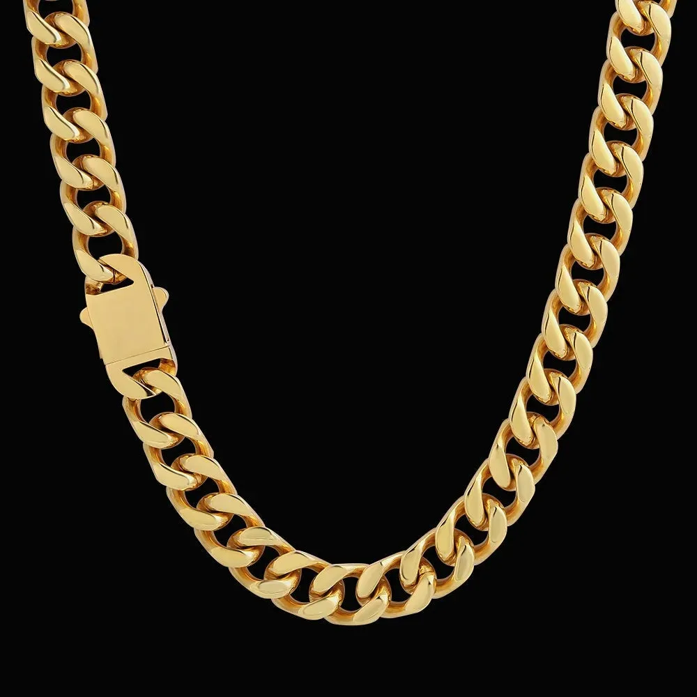 12mm Curb Cuban Link Chain in 18K Gold