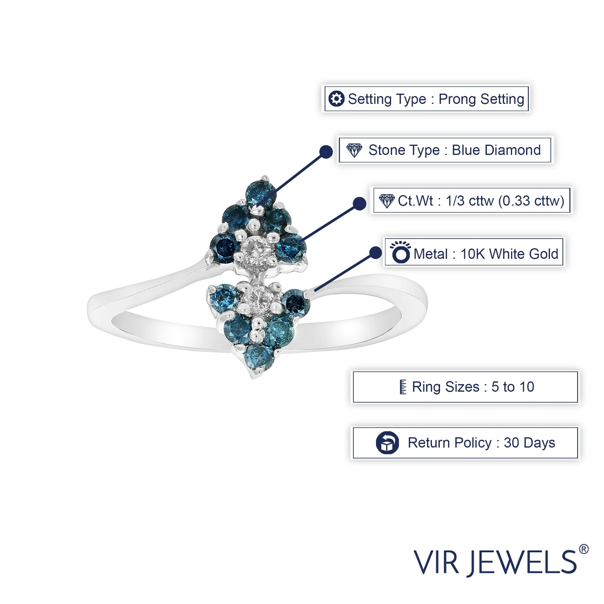1/3 cttw Blue and White Diamond Fashion Ring in 10K White Gold