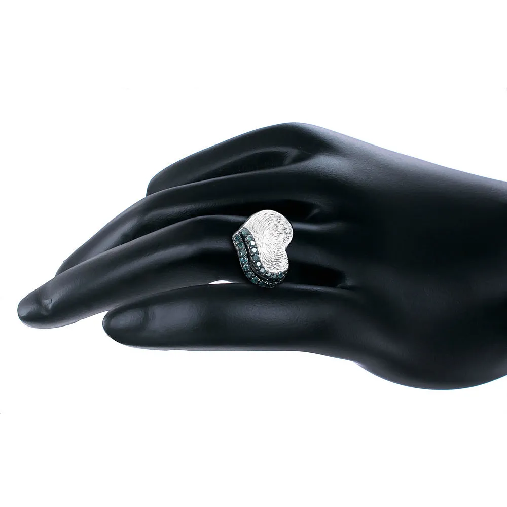 1/3 cttw Fingerprint Blue Diamond Statement Ring in Sterling Silver