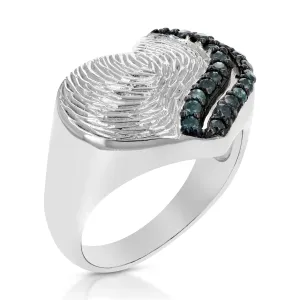 1/3 cttw Fingerprint Blue Diamond Statement Ring in Sterling Silver