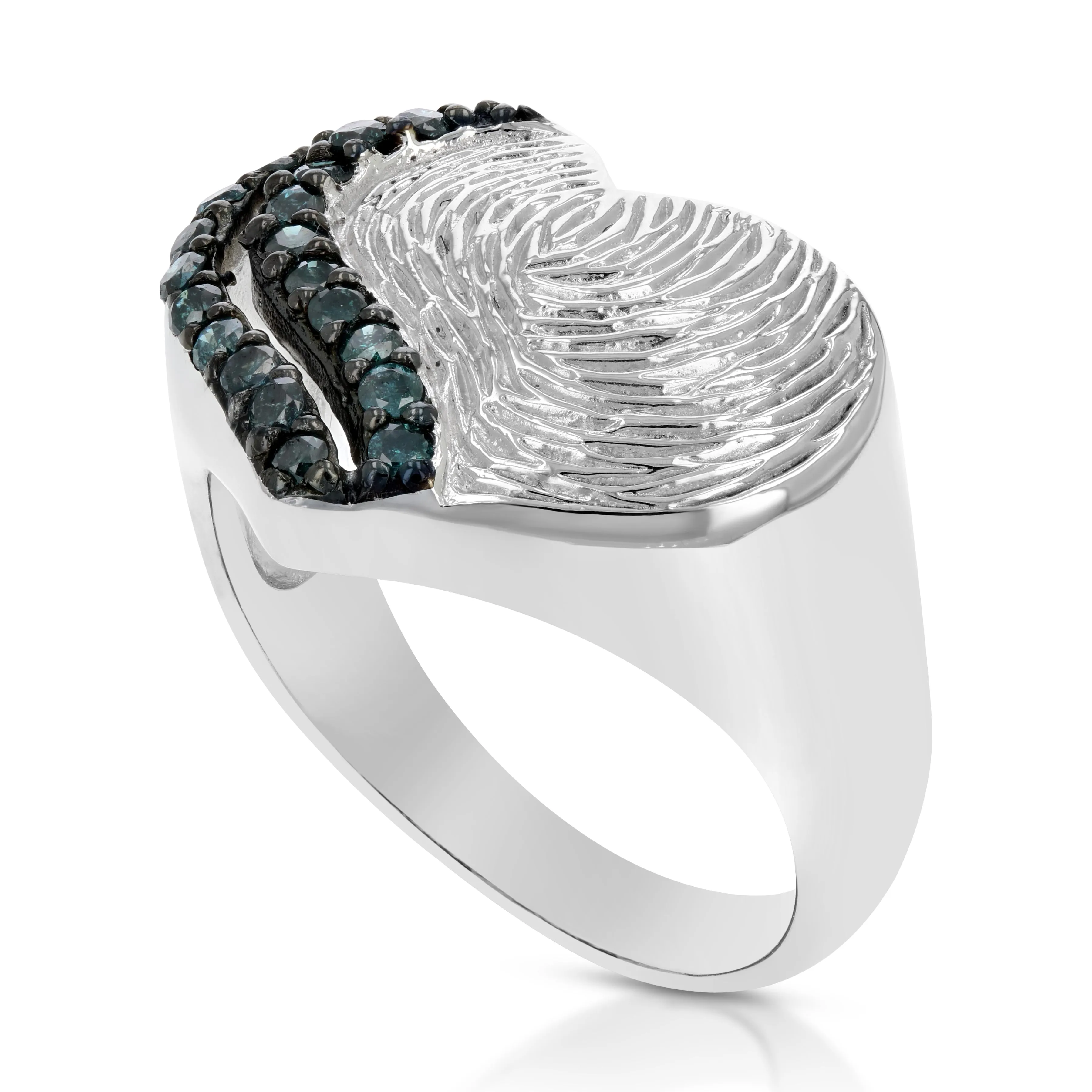 1/3 cttw Fingerprint Blue Diamond Statement Ring in Sterling Silver