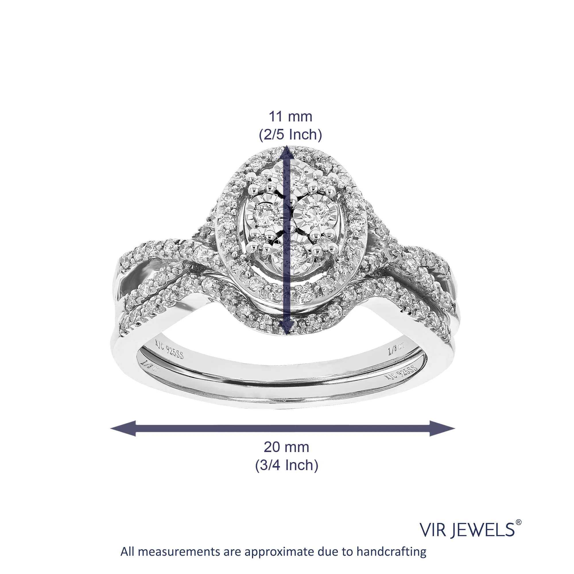 1/3 cttw Lab Grown Diamond Oval Bridal Ring Set Sterling Silver