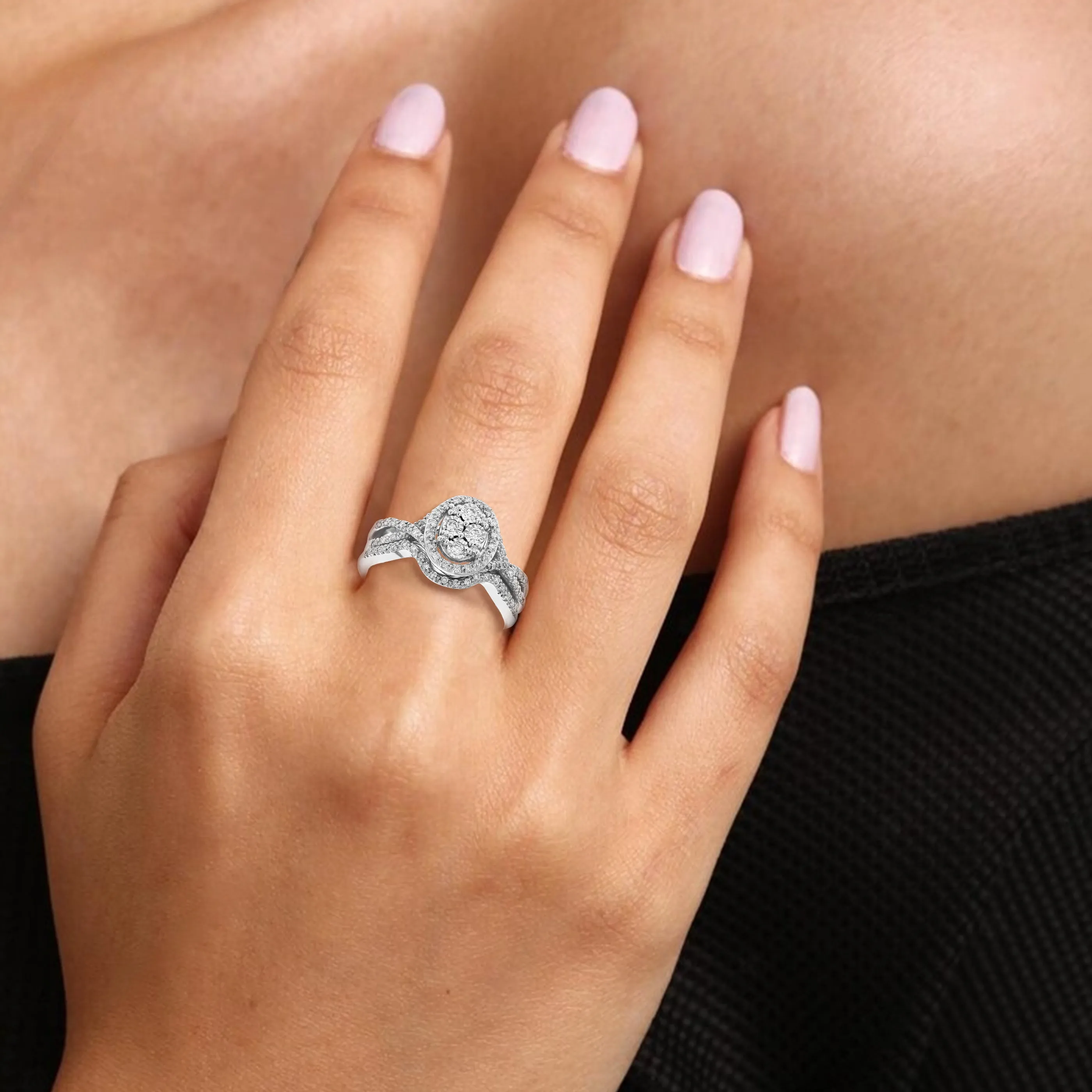 1/3 cttw Lab Grown Diamond Oval Bridal Ring Set Sterling Silver