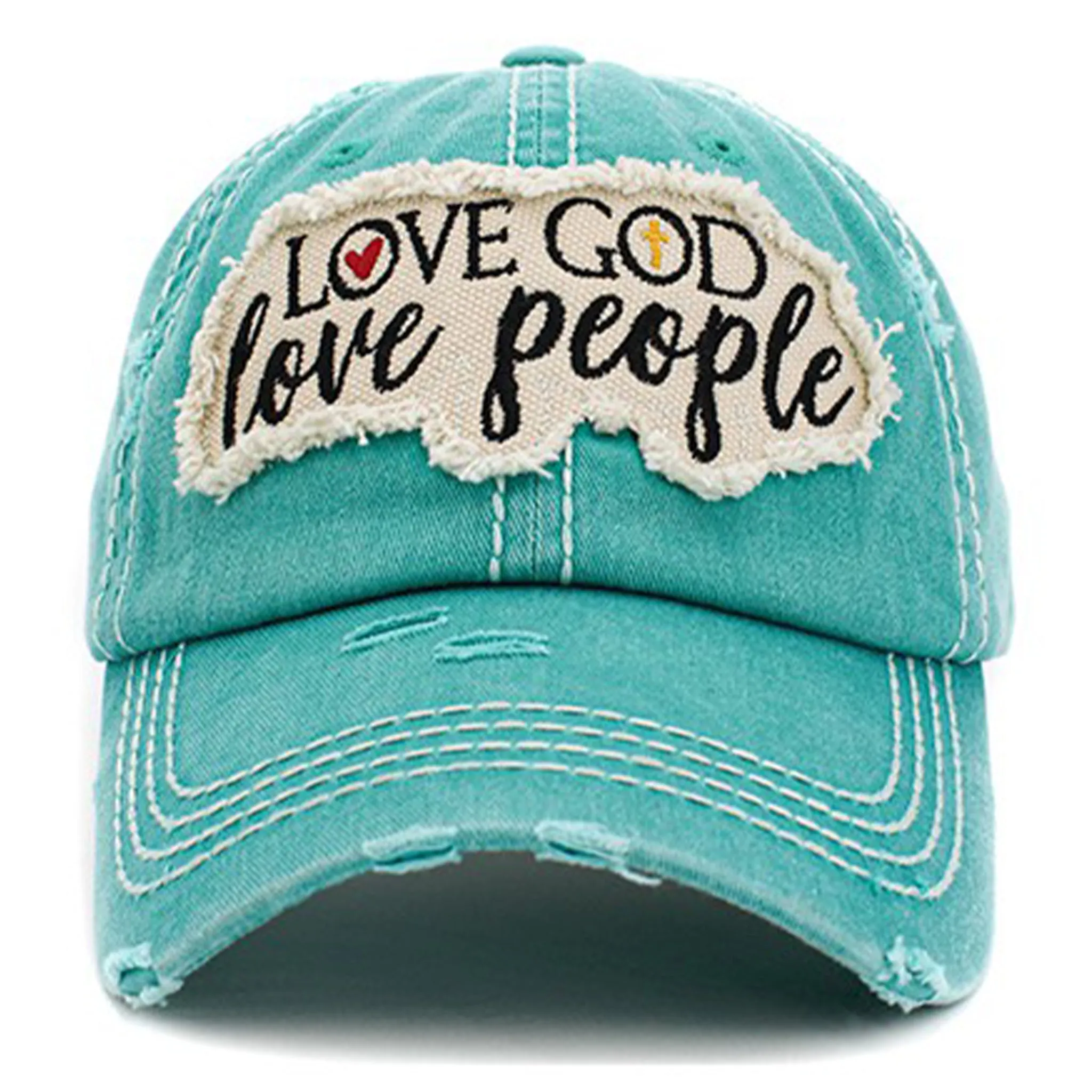 1401 - Love God Love People Hat - Turquoise