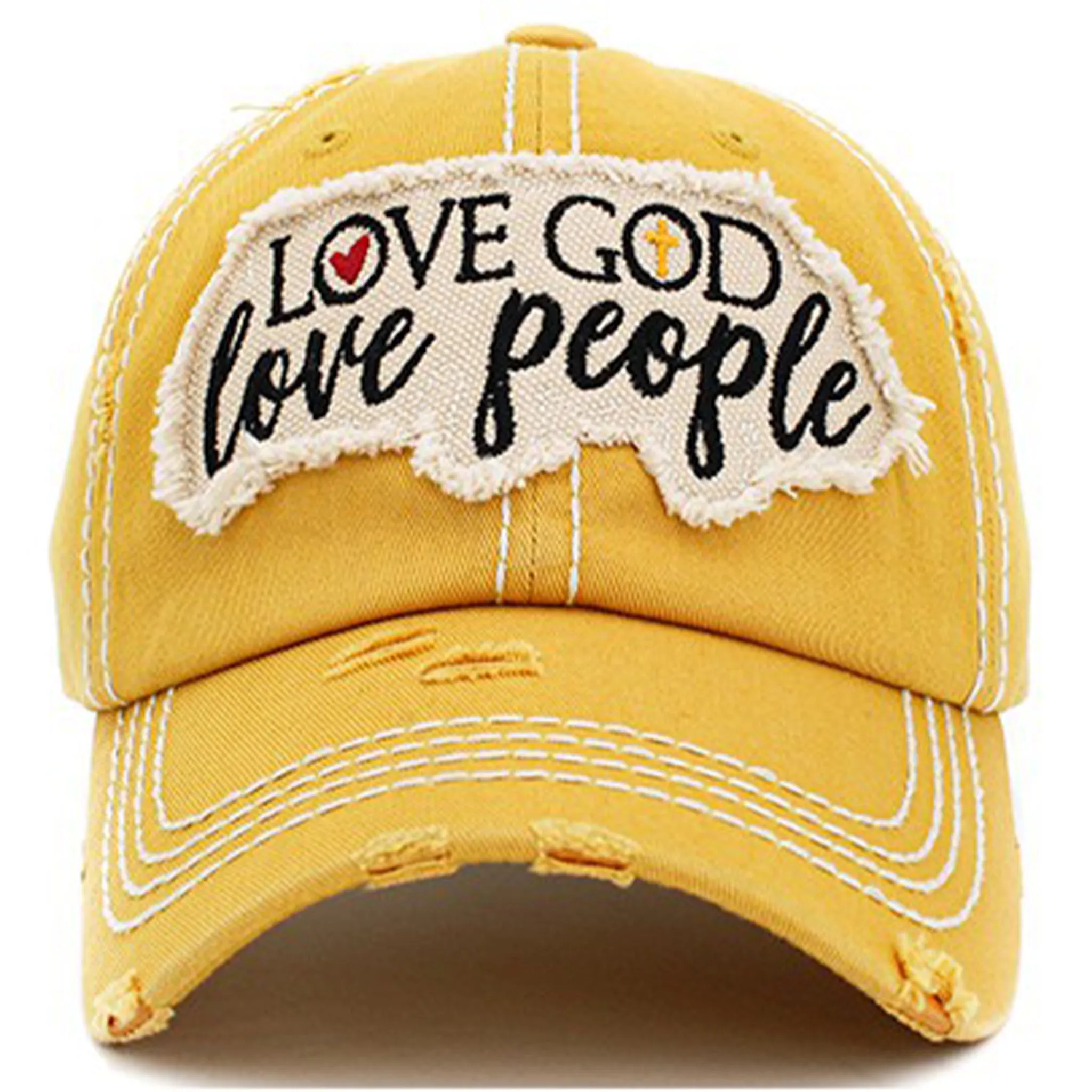 1401 - Love God Love People Hat - Yellow