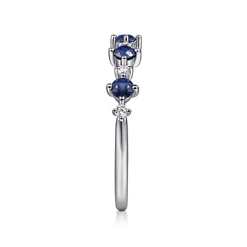 14K White Gold Alternating Round Diamond and Sapphire Ring
