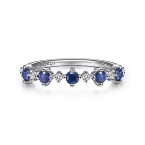 14K White Gold Alternating Round Diamond and Sapphire Ring