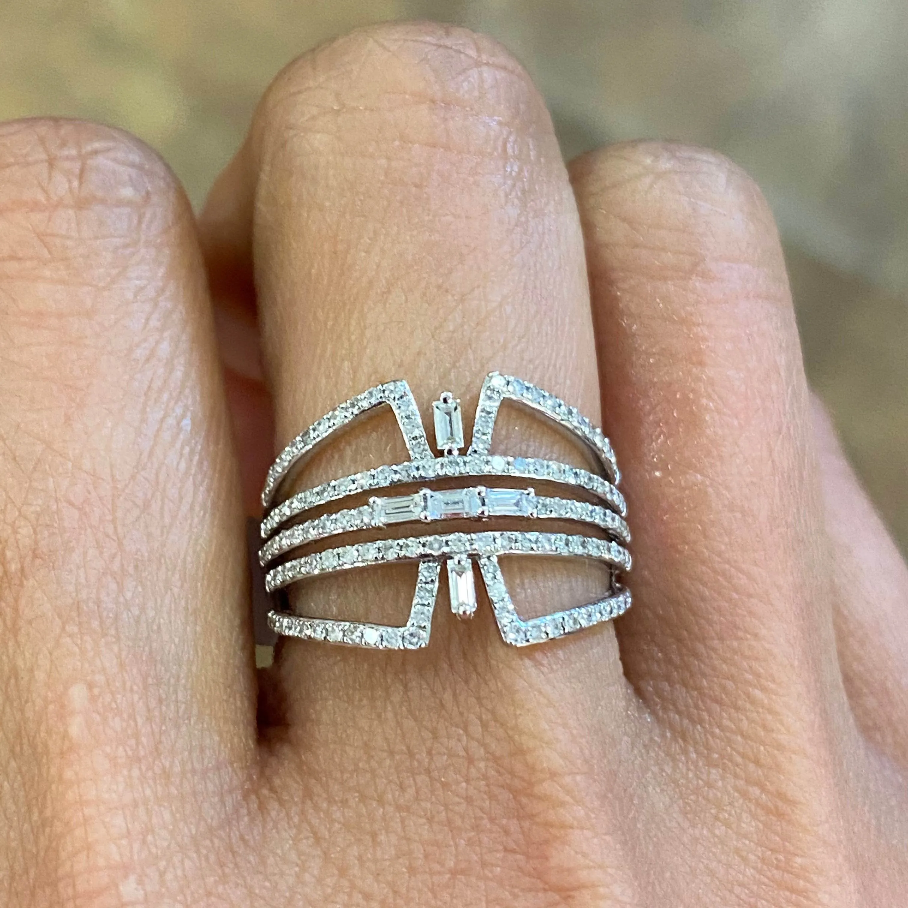 14K White Gold and Diamond Wide Fashion Ring Size 6 1/4 US
