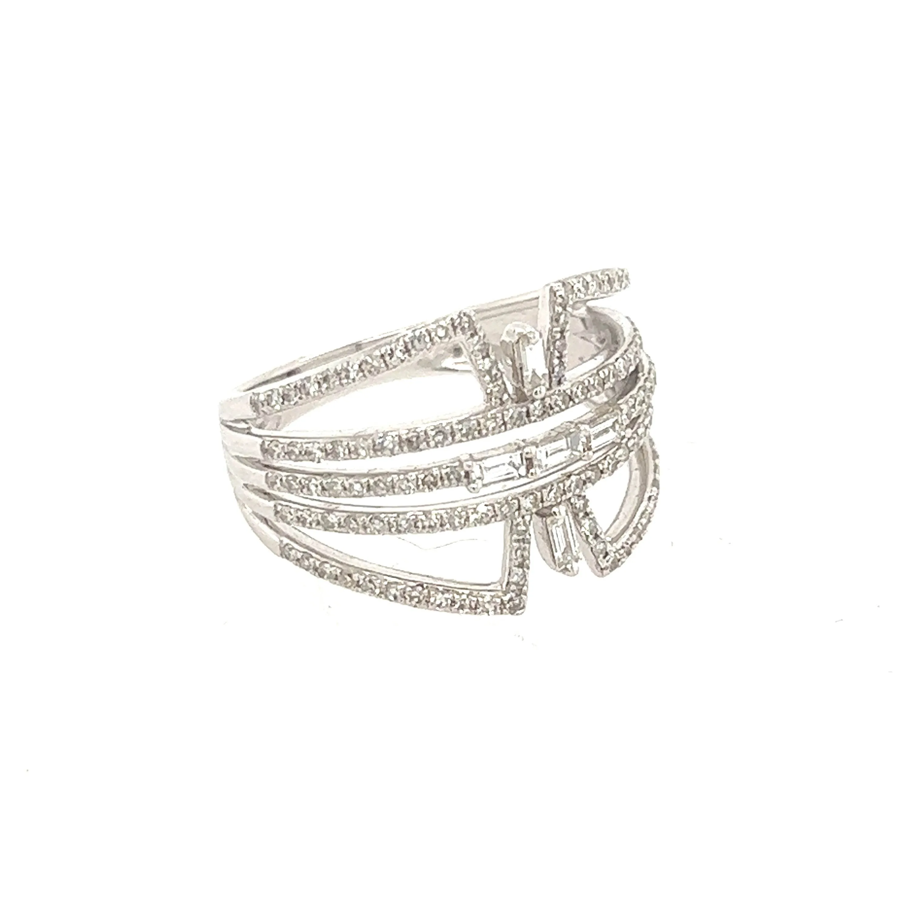 14K White Gold and Diamond Wide Fashion Ring Size 6 1/4 US
