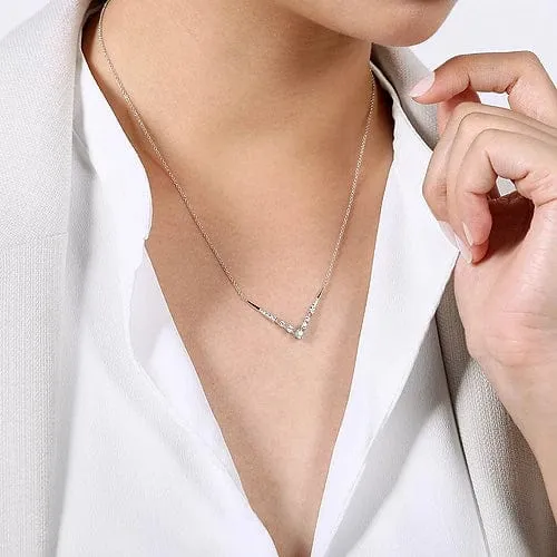 14K White Gold Diamond Chevron Necklace