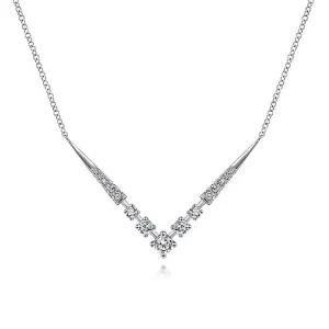 14K White Gold Diamond Chevron Necklace