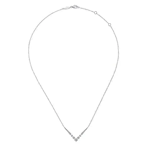 14K White Gold Diamond Chevron Necklace