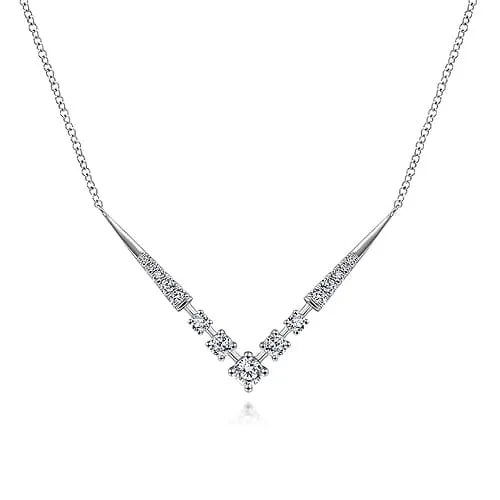 14K White Gold Diamond Chevron Necklace