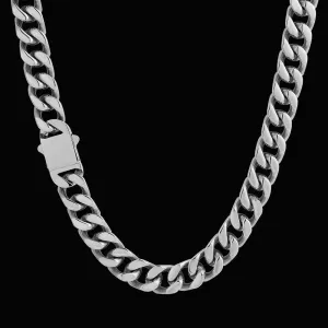14mm Curb Cuban Link Chain in Silver White Gold