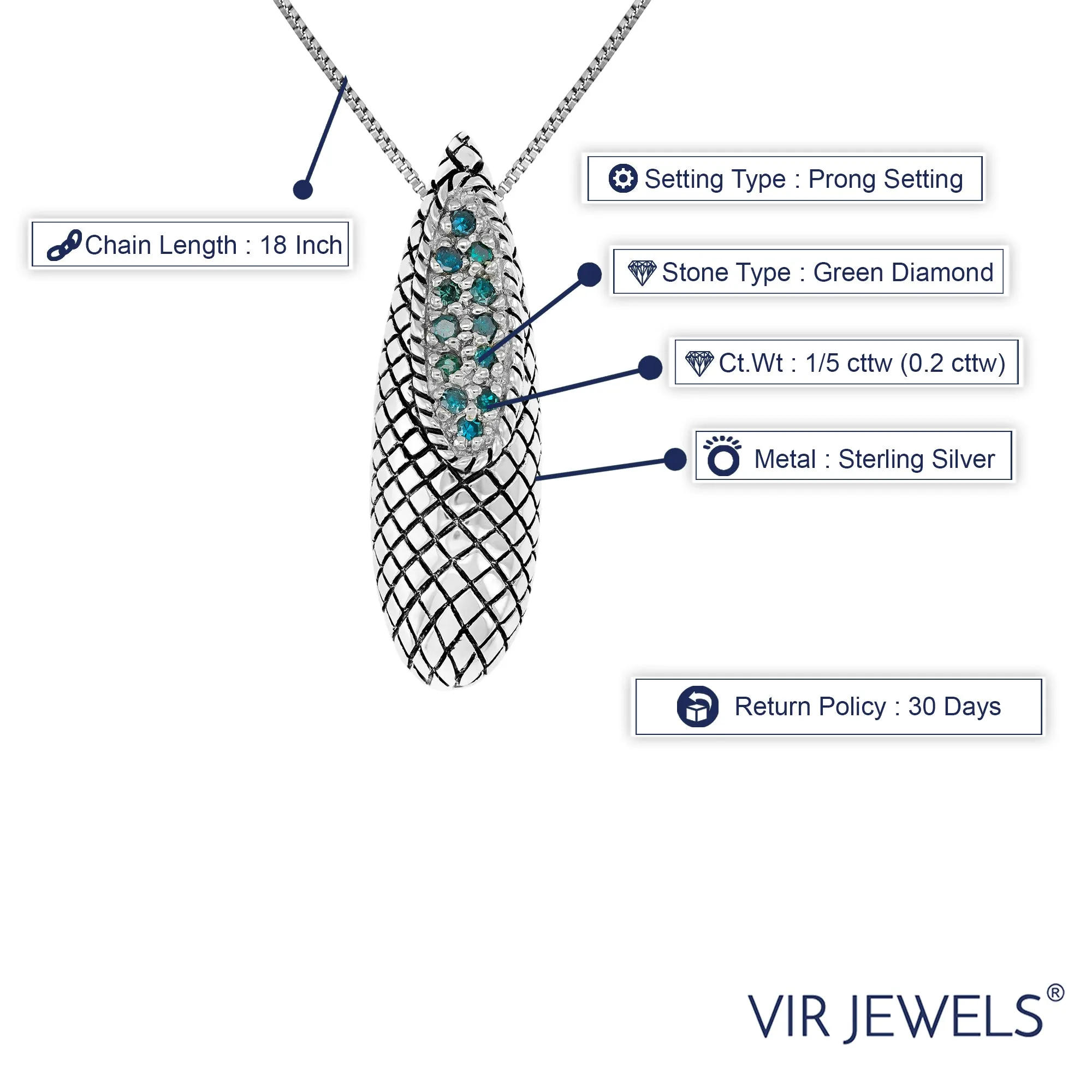 1/5 cttw Green Diamond Pendant Necklace in Silver