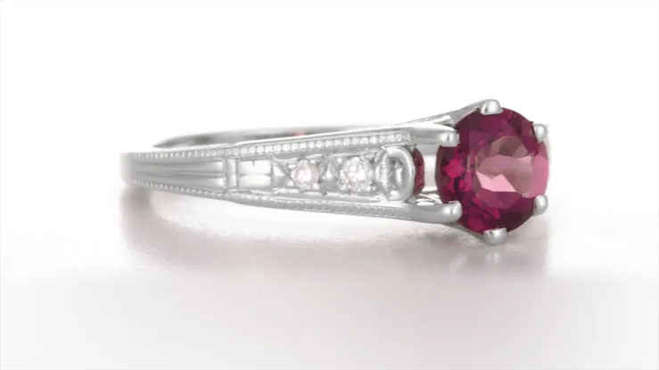 1920's Design Art Deco Raspberry Rhodolite Garnet and Diamond Filigree Engagement Ring in Platinum