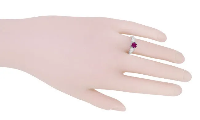 1920's Design Art Deco Raspberry Rhodolite Garnet and Diamond Filigree Engagement Ring in Platinum