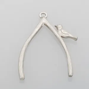 2013-2014 Fashion 21*29MM  lovely modern charms,Wishbone with a little bird,Matte Rhodium,suit for necklace/bracelet/earring ect,sold 10pcs per pkg