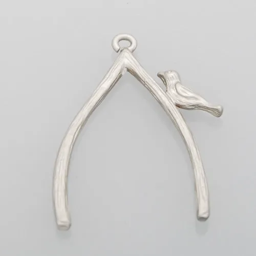 2013-2014 Fashion 21*29MM  lovely modern charms,Wishbone with a little bird,Matte Rhodium,suit for necklace/bracelet/earring ect,sold 10pcs per pkg