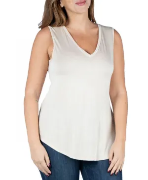 24seven Comfort Apparel Plus Size V-neck Sleeveless Rounded Hemline Top P0202070