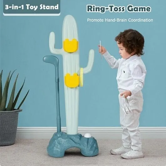 3-in-1 Cactus Toy Stand Sports Activity Center with Golf and Ring-Toss - Color: