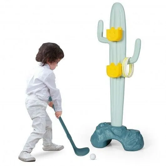 3-in-1 Cactus Toy Stand Sports Activity Center with Golf and Ring-Toss - Color: