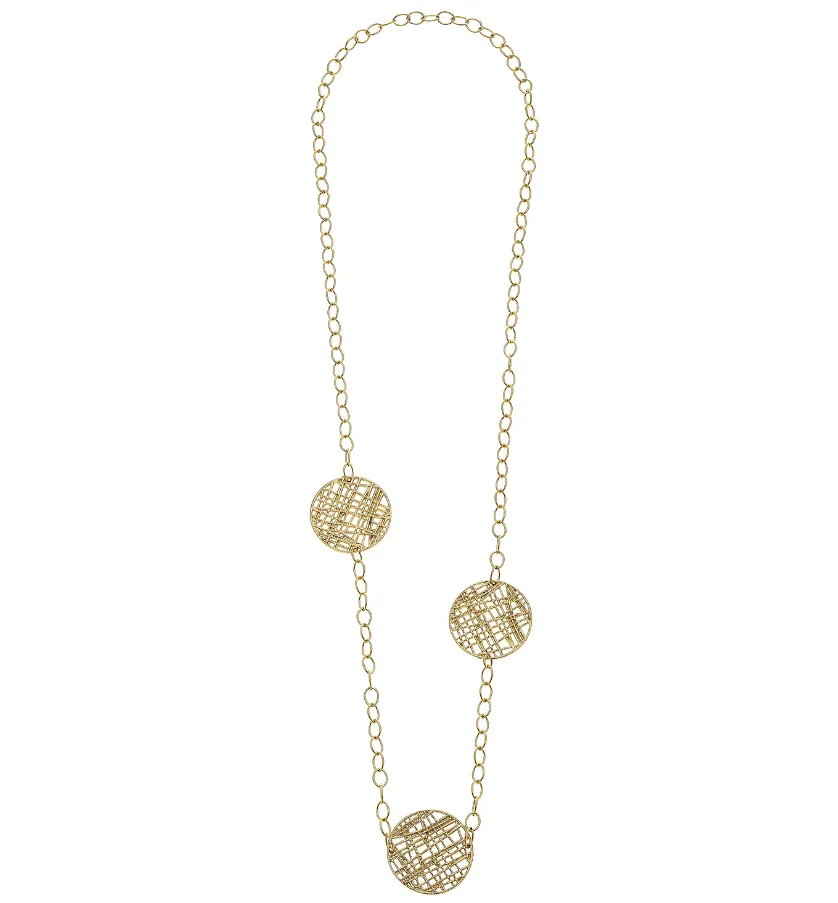 30" Handcast Gold Round Filigree Chain Necklace
