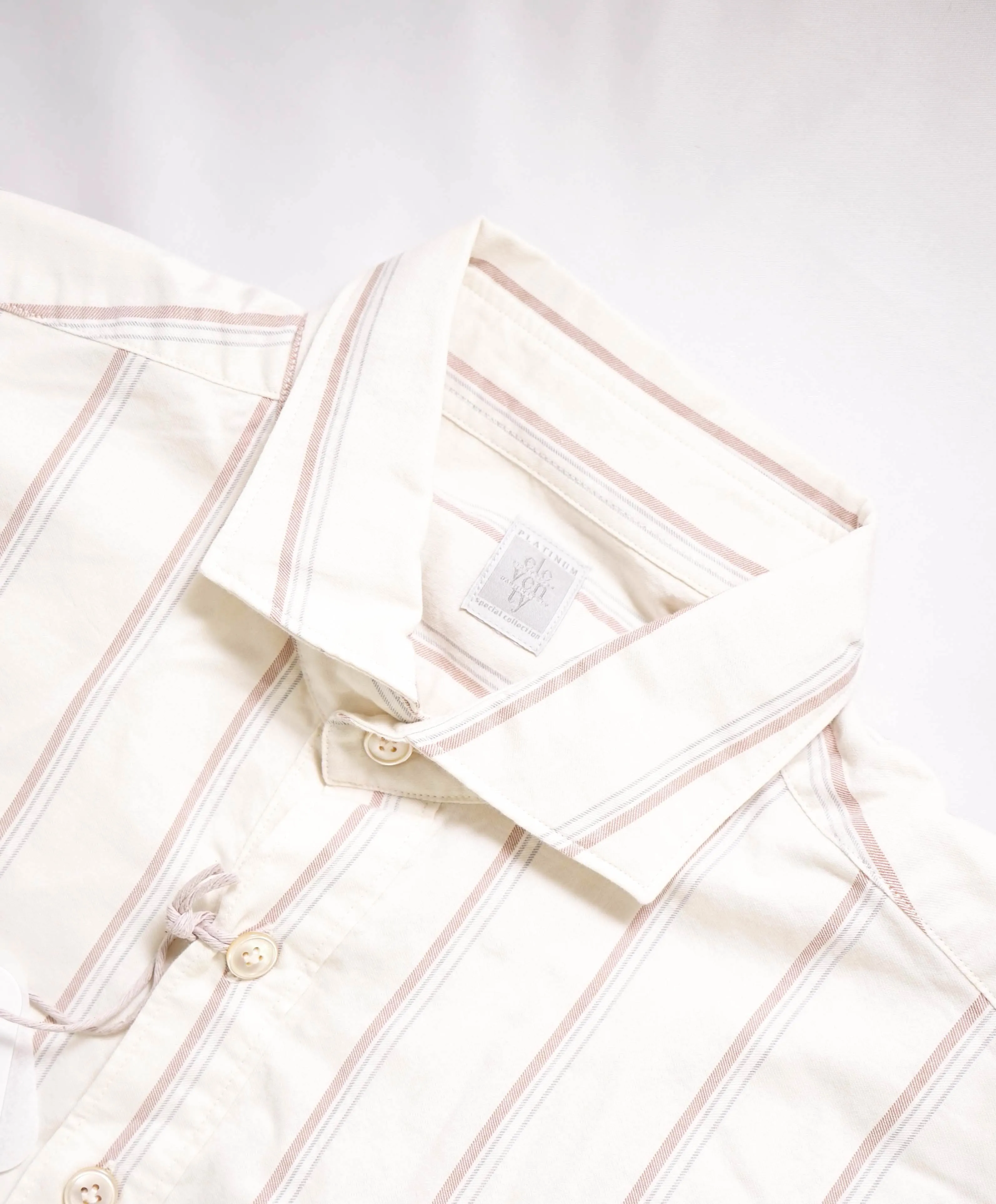 $495 ELEVENTY - Ivory Stripe *POPOVER* Button Dress Shirt - M
