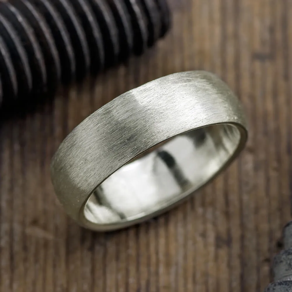 8mm 14k White Gold Mens Wedding Band, Half Round Matte Finish