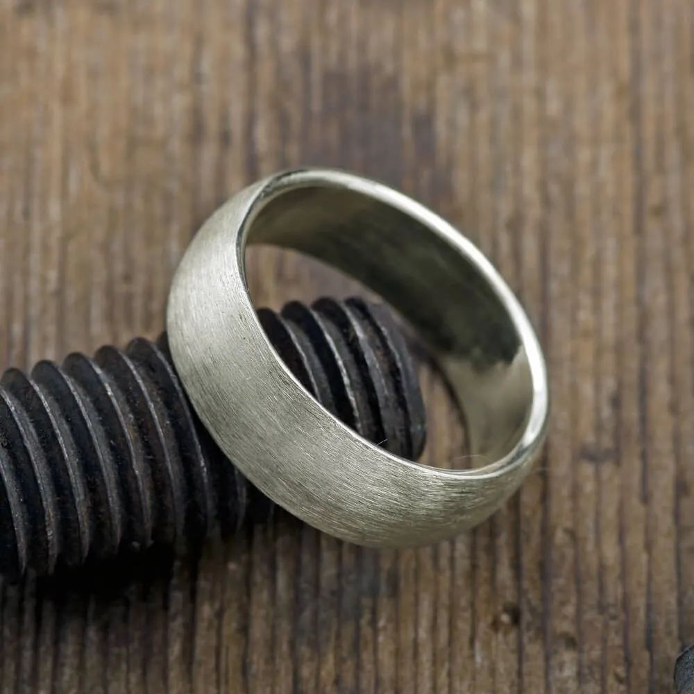 8mm 14k White Gold Mens Wedding Band, Half Round Matte Finish