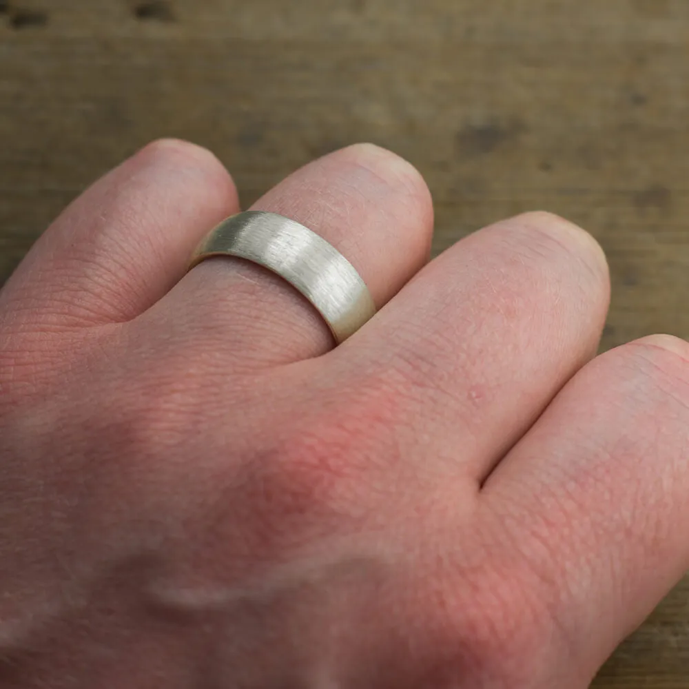8mm 14k White Gold Mens Wedding Band, Half Round Matte Finish