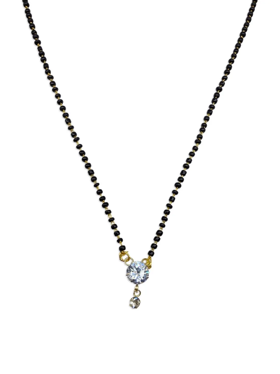 American Single Diamond Fancy Short Mangalsutra Designs Round Pendant Simple Black Beads Chain