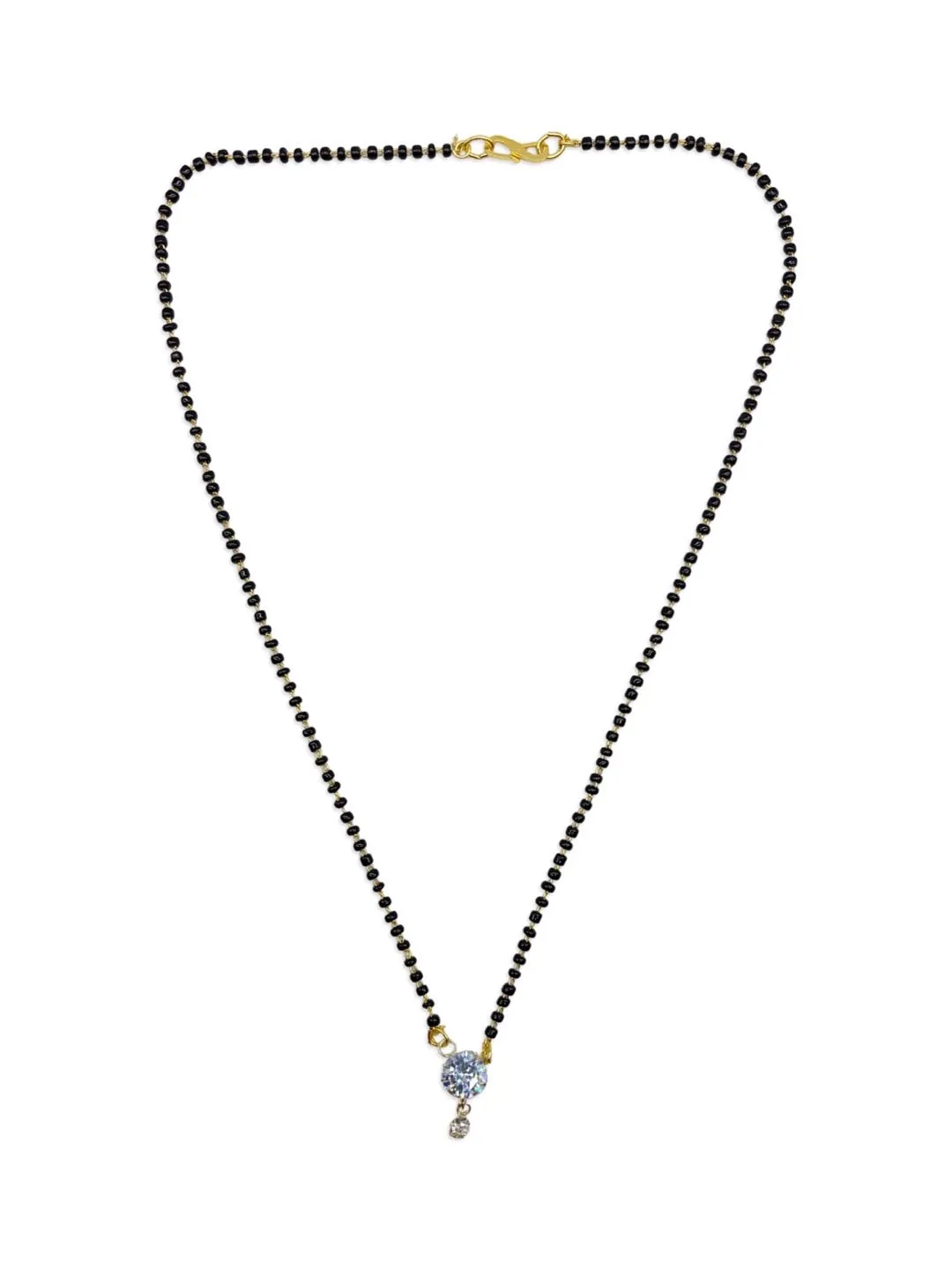 American Single Diamond Fancy Short Mangalsutra Designs Round Pendant Simple Black Beads Chain