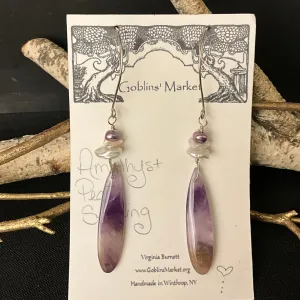 Amethyst Teardrops & Biwa Pearl Earrings