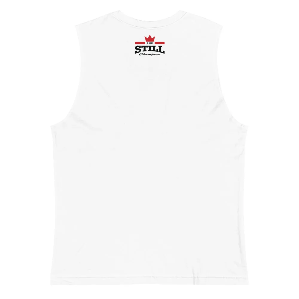 And Still Champion flag with ASC logo on back label men's muscle shirt