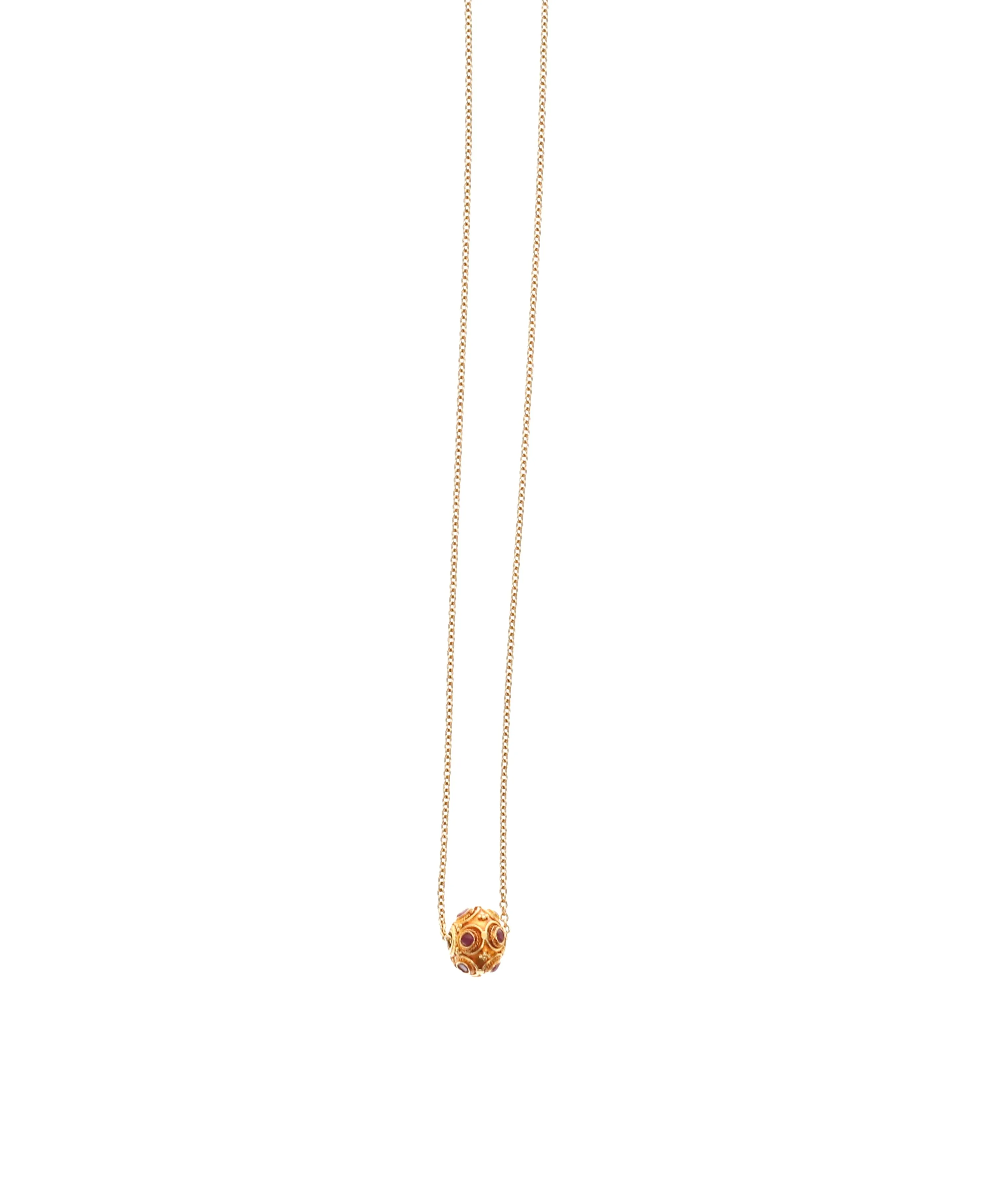 Antique 18K Gold and Ruby Bead on 18K Chain