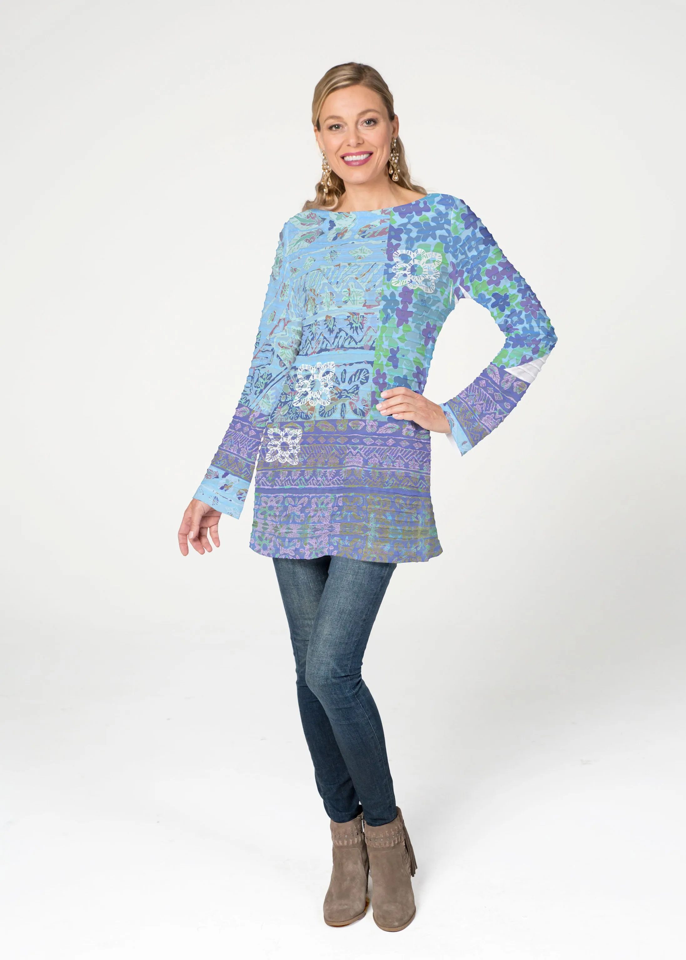 Aspen Aqua (19186) ~ Banded Boatneck Tunic