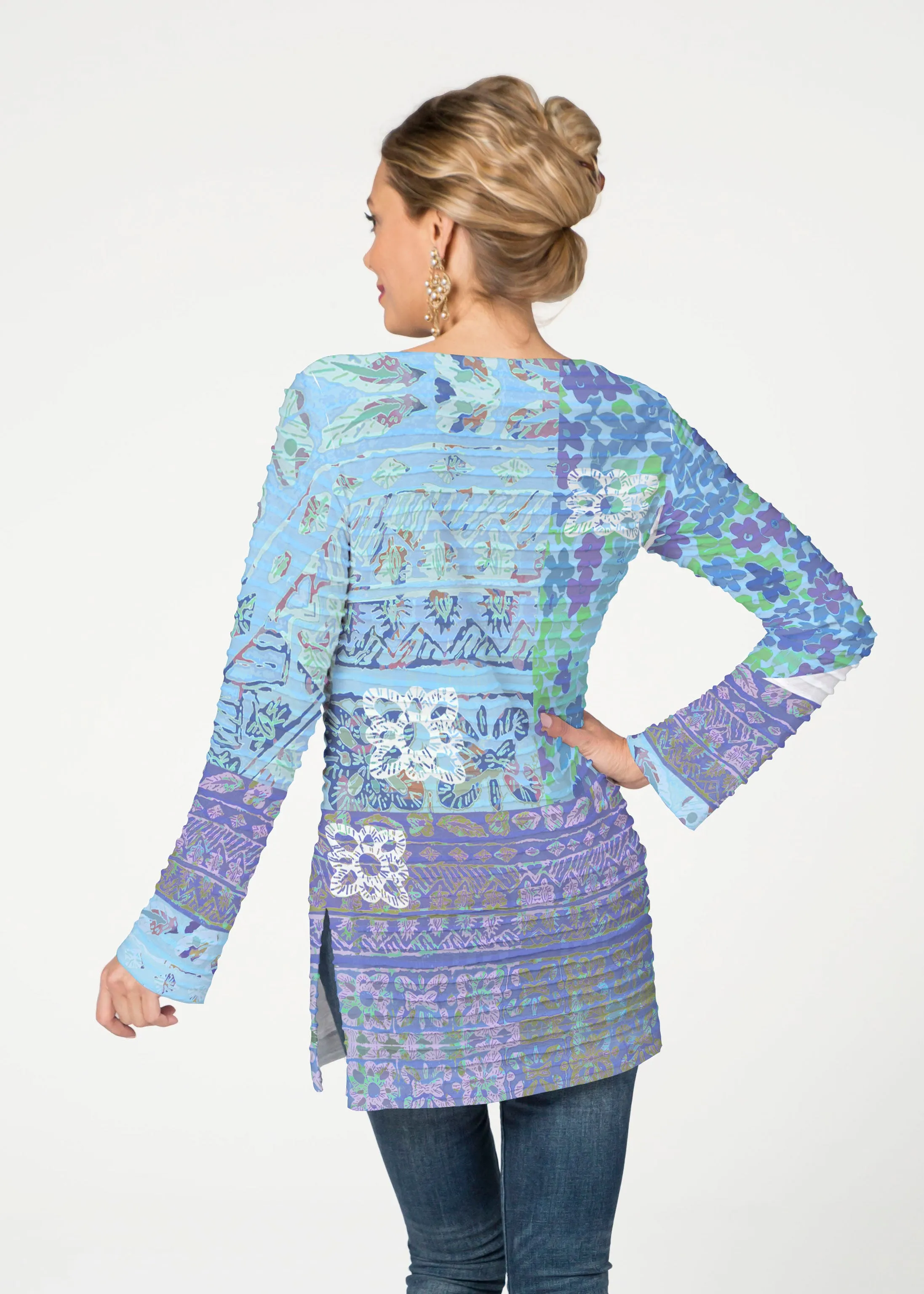 Aspen Aqua (19186) ~ Banded Boatneck Tunic