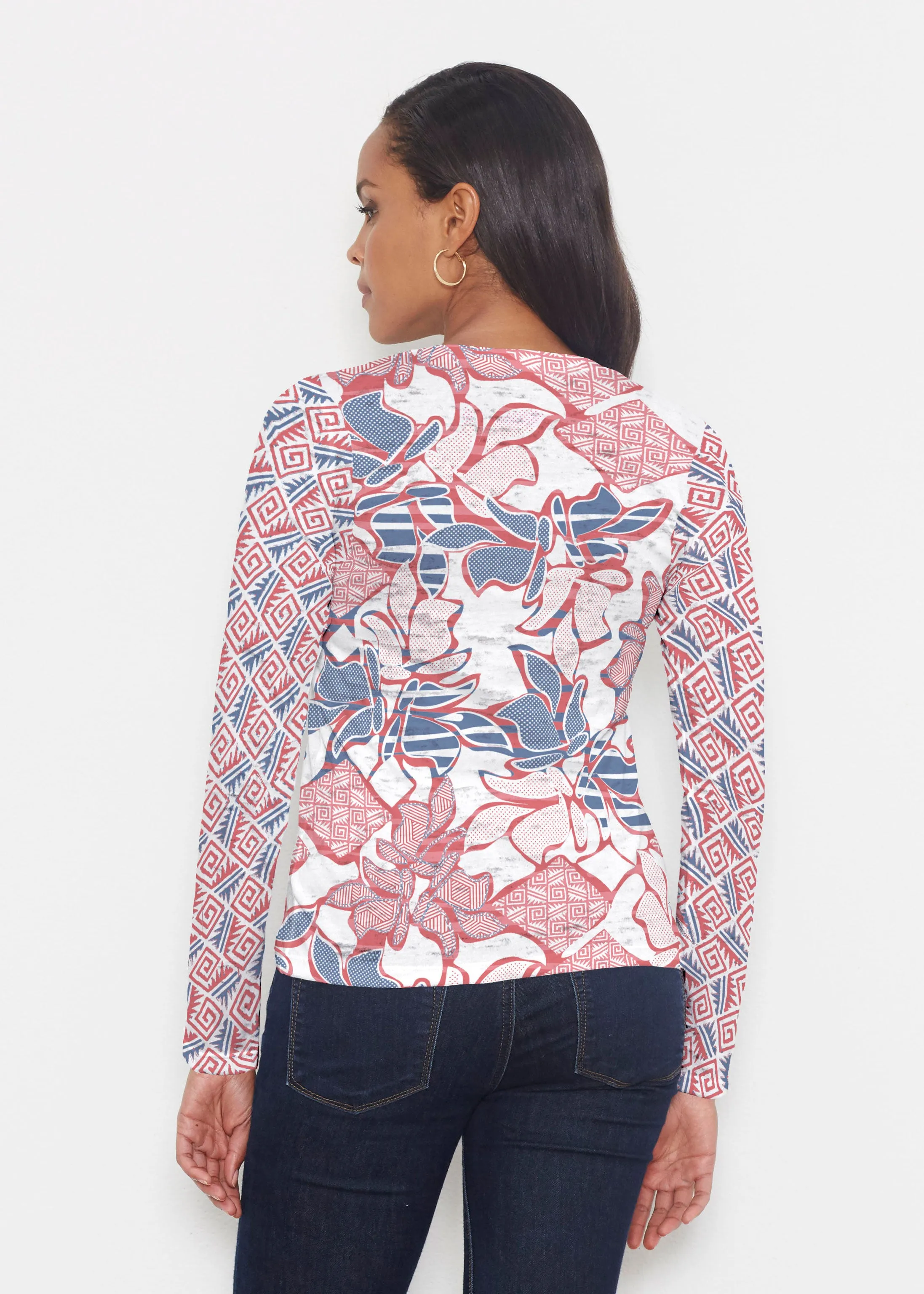 Aztek Sail Red-Blue (8130) ~ Signature Long Sleeve Crew Shirt