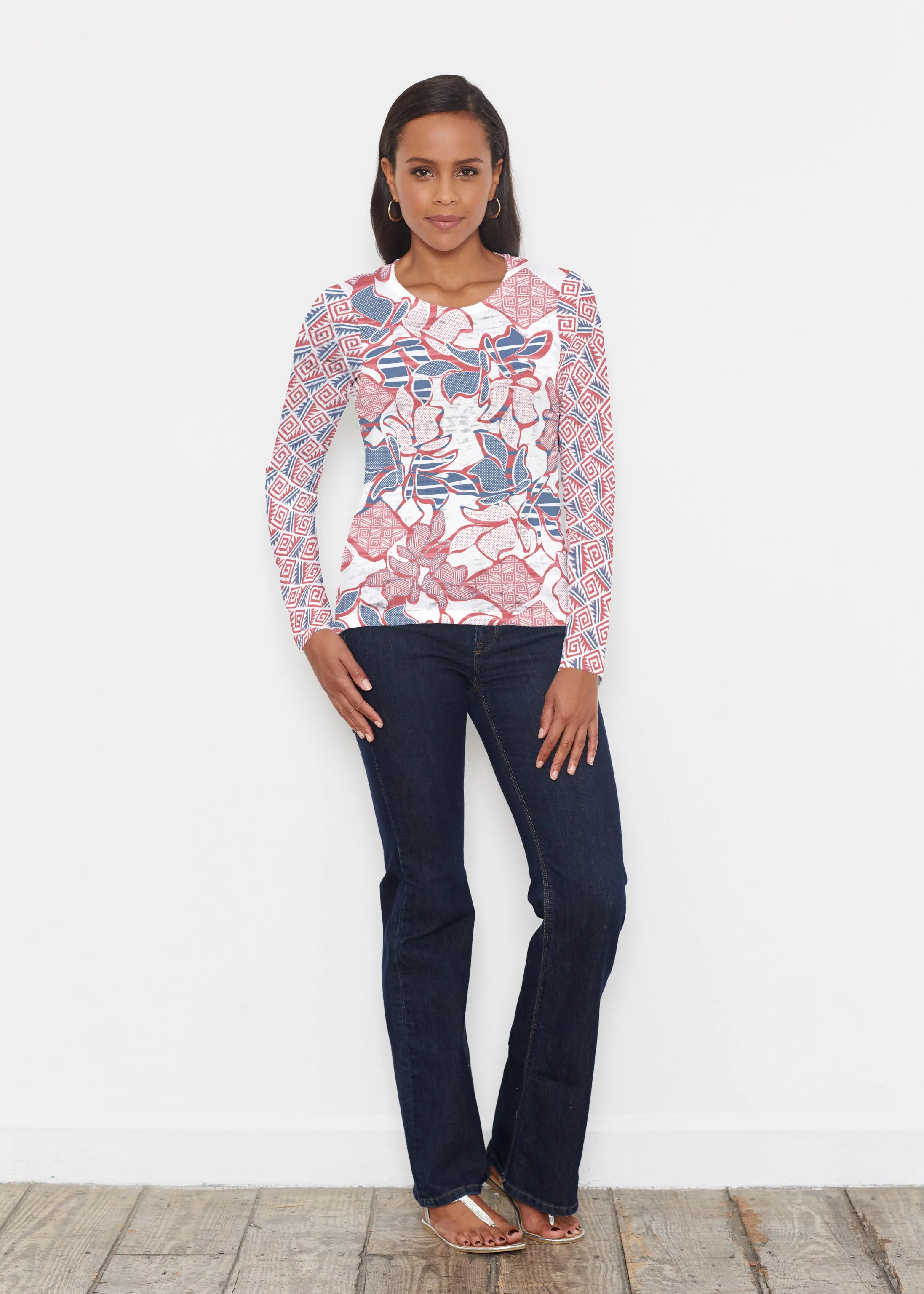 Aztek Sail Red-Blue (8130) ~ Signature Long Sleeve Crew Shirt