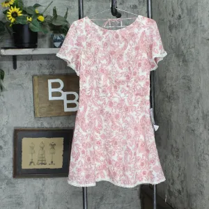 B Darlin Womens Juniors Floral Print Open Back Mini Dress 3CMT257 Pink 11/12
