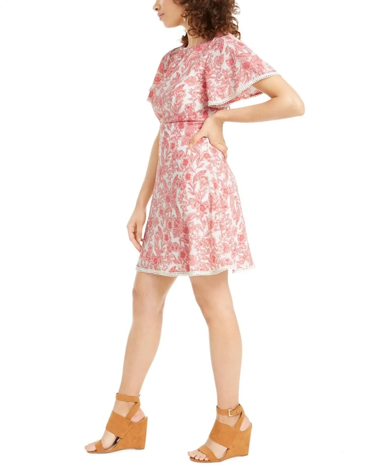 B Darlin Womens Juniors Floral Print Open Back Mini Dress 3CMT257 Pink 11/12